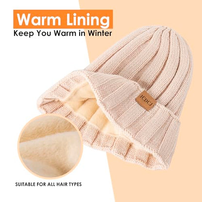 Womens Winter Beanie Warm Hat Touchscreen Gloves Set with Fleece Lined Skull Caps Gifts for Women Men - color: Dark Gray