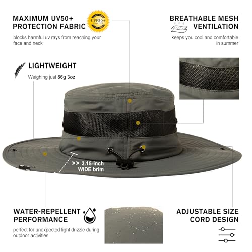 TOP-EX Oversized Waterproof Mesh Sun Hat for Big Heads with Wide Brim - color: Dark Grey-3"brim, size: X-Large-XX-Large