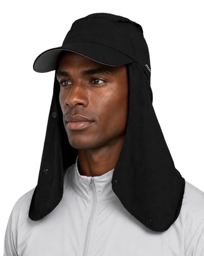 Zylioo XXL Sun Hat for Big Heads, Neck Flap Fishing Cap - color: Black, size: X-Large-XX-Large