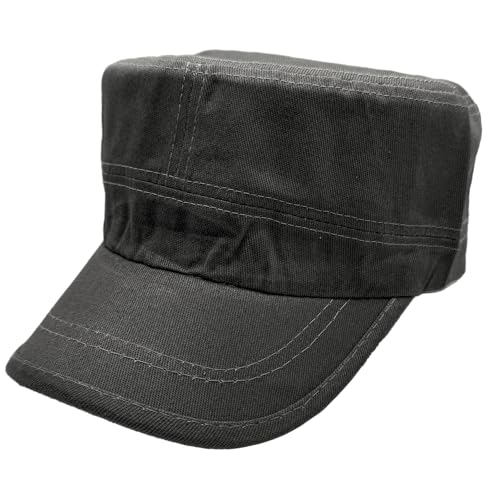 Cadet Cap Military-Style Combat Hat, Breathable Cotton Flat Top Cap with Adjustable Strap, Multiple Colors - color: Gray