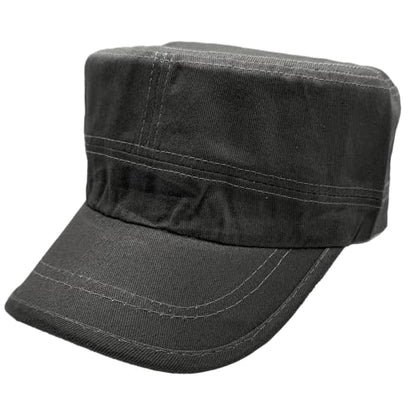 Cadet Cap Military-Style Combat Hat, Breathable Cotton Flat Top Cap with Adjustable Strap, Multiple Colors - color: Gray