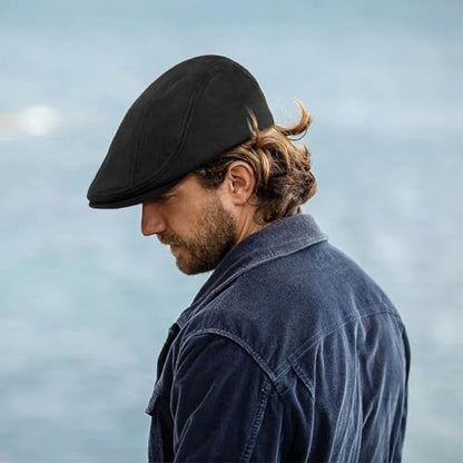 Xinveen Suede Cap Newsboy Hat Elastic Adjustment Beret Ivy Cap Irish Cabbie Driving Hunting Hats - color: Black