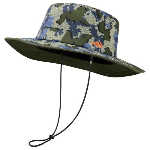 BASSDASH UPF 50+ Water-Resistant Fishing Bucket Hat with Laser Perforated Mesh Adjustable for Men Women Outdoor Hiking - color: Green Vegetation Camo