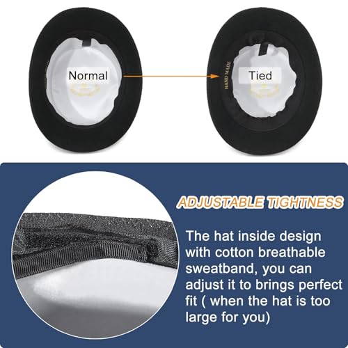 GEMVIE Men 100% Wool Top Hat Mad Hatter Satin Lined Black Low Top Hats for Party - color: Black-5.5" High, size: 7 3/8