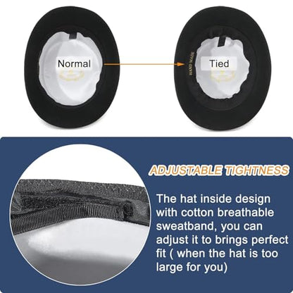 GEMVIE Men 100% Wool Top Hat Mad Hatter Satin Lined Black Low Top Hats for Party - color: Black-5.5" High, size: 7 3/8