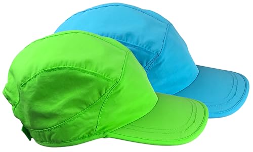 N'Ice Caps Kids 2-Pack UPF 50+ Sun Hats UV Baseball Mesh Lined Adjustable - color: Neon Green/Blue, size: 4-7 Years