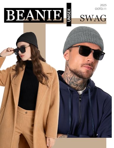 Fleece Lined Wool Short Fisherman Beanie Men Women Cuff Winter Hat - color: 1pc-light Gray