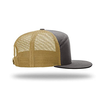 Richardson 168 Hi-Pro 7 Panel Adjustable Snapback Trucker Mesh Back Cap - color: Charcoal/Old Gold