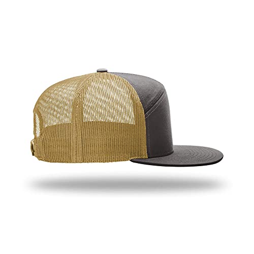 Richardson 168 Hi-Pro 7 Panel Adjustable Snapback Trucker Mesh Back Cap - color: Charcoal/Old Gold