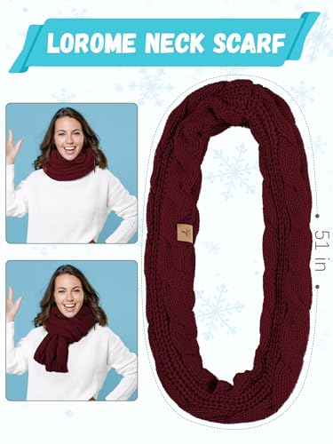 LOROME Winter Beanie Hat Scarf Gloves, Warm Fleece Knit Neck Scarf Set Gift - color: Wine Red