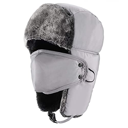mysuntown Winter Hats for Women Men Trapper Ushanka Hat with Ear Flaps - color: Light Grey