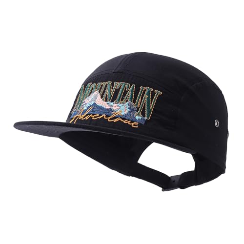 Quick Dry 5 Panel Hats for Men Waterproof Flat Brim Hat Lightweight 5-Panel Baseball Caps Casual Trucker Snapback Hat - color: Mg-pym2575-black