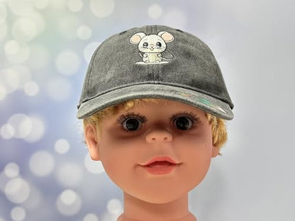 Adjustable Embroidery Animal Baseball Hat for Kid Toddler Child - color: Mouse (Washed Black)