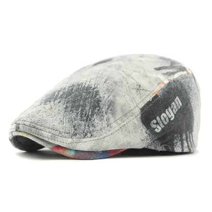 Gudessly Mens Adjustable Colorful Striped Plaid Ivy Newsboy Cabbie Gatsby Golf Cap Flat Cotton Hat Thin Cap - color: Graffiti Grey