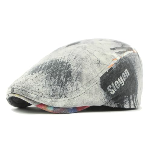 Gudessly Mens Adjustable Colorful Striped Plaid Ivy Newsboy Cabbie Gatsby Golf Cap Flat Cotton Hat Thin Cap - color: Graffiti Grey