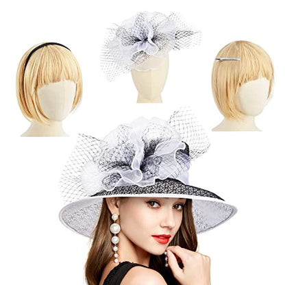 2026 Derby Hats for Women Ladies, Classy Organza Sun Hat, Church Tea Party Wedding Kentucky Fascinator Hat - color: B4215-white