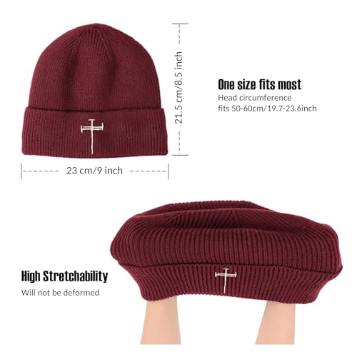 Winter Beanie for Men Women Fleece Lined Beanies Hats Soft Warm Thick Knit Hat - color: Wine Red