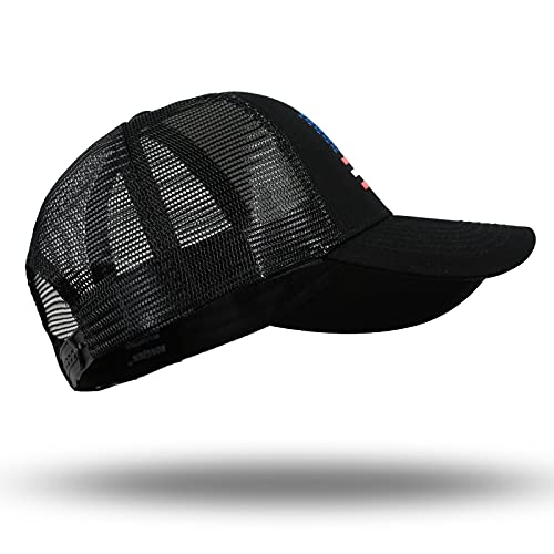 American Flag Trucker Hat - Snapback Hat, Baseball Cap for Men Women - Breathable Mesh Side, Adjustable Fit - for Casual Wear - color: Black/Us