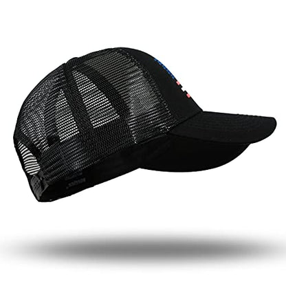 American Flag Trucker Hat - Snapback Hat, Baseball Cap for Men Women - Breathable Mesh Side, Adjustable Fit - for Casual Wear - color: Black/Us