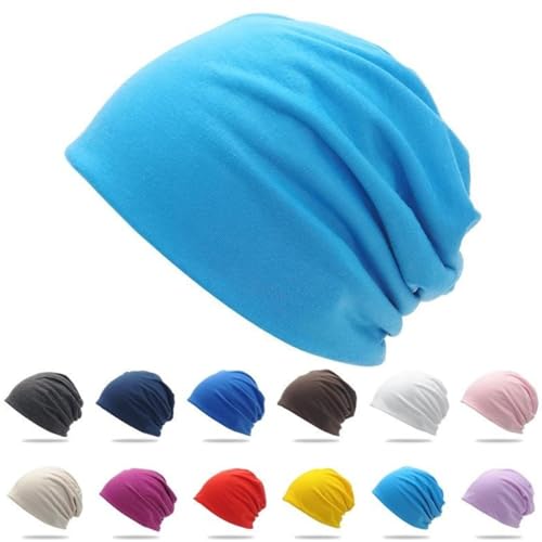 Cotton Slouchy Beanie hat Candy Color Chemo Skull Cap Men Women Beanies - color: Sky Blue