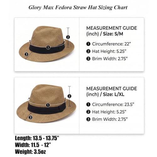 Men Women Summer Fedora Panama Hat Trilby Cuban Paper Straw Sun Hats Wide Brim with Black Band - color: Beige, size: Small-Medium