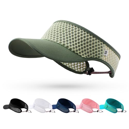 SUNMECI Mesh Breathable Sports Visor - Men Women Adjustable Lightweight Quick Dry Sun Hat for Tennis, Golf, Running - color: Military Green