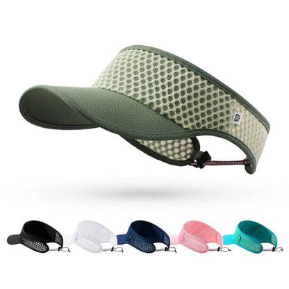 SUNMECI Mesh Breathable Sports Visor - Men Women Adjustable Lightweight Quick Dry Sun Hat for Tennis, Golf, Running - color: Military Green