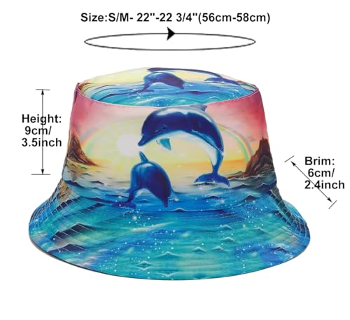 Quanhaigou Bucket Hat for Men Women,Packable Reversible Printed Sun Hats,Fisherman Outdoor Summer Travel Hiking Beach Caps - color: Dolphin Ocean