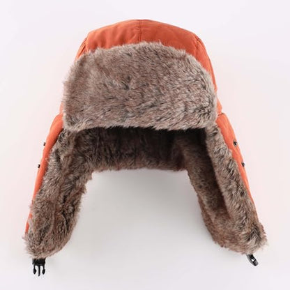 Home Prefer Mens Warm Faux Fur Trooper Trapper Hat Outdoor Reflective Winter Hunting Hat with Ear Flaps Face Mask - color: Brown
