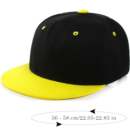 Snapback Hat Flat Bill Visor Hats Adjustable Hip Hop Baseball Cap for Women Men - color: Black Yellow