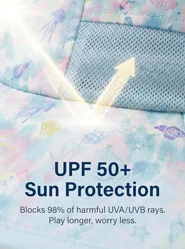 icolor Kids Sun Hat UPF50+ Sun Protection Bucket Hat Toddler Summer Beach Play Hats with Neck Flap for Girl Boy Ages 3~10 - color: Dreamy Ocean