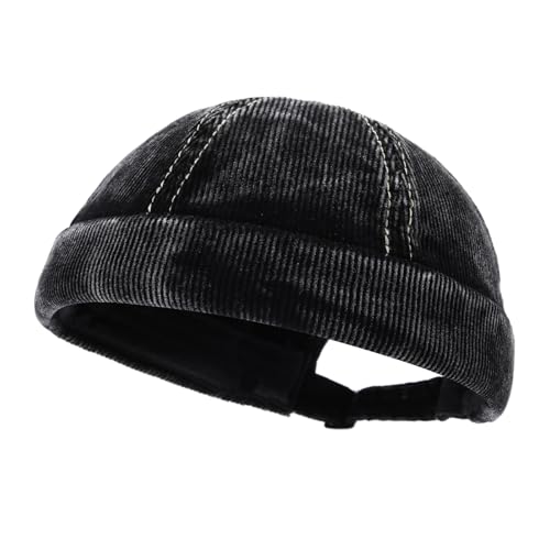 Corduroy Brimless Hats for Men Vintage Docker Hat Retro Beanie Hats Rolled Cuff Harbour Hat Sailor Cap Skullcap - color: Mg-xgm2592-black