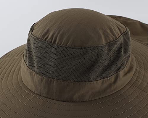 Home Prefer Outdoor UPF50+ Mesh Sun Hat Wide Brim Fishing Hat with Neck Flap Sun Hat for Men Women - color: Olive Brown