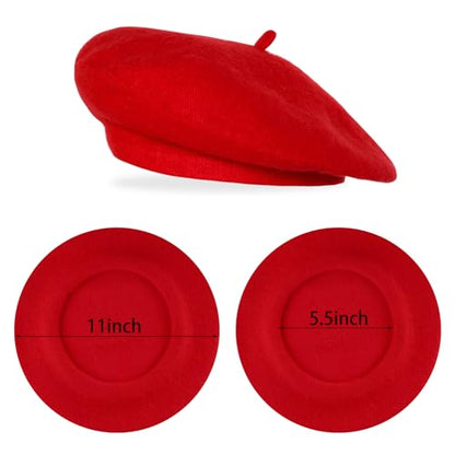Classic Beret Hats for Women French Beret Hats Costume Accessories Painter Artist Cap with Scarf - color: Red