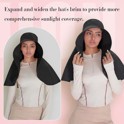 Shyyween 3 Pack Wide Brim Hats for Women,UPF 50+ - color: Black
