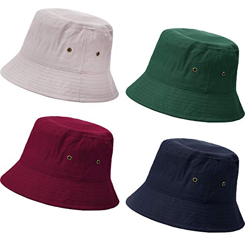 SATINIOR 4 Pcs Bucket Hat Summer Cotton - color: Wine Red, Xmas Green, Grey Khaki,navy Blue, size: Medium