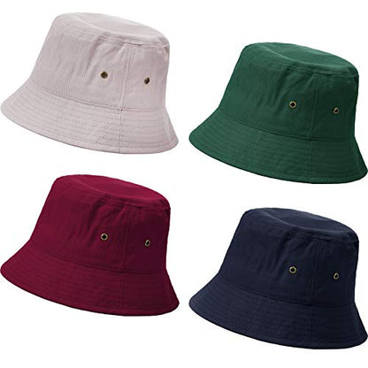 SATINIOR 4 Pcs Bucket Hat Summer Cotton - color: Wine Red, Xmas Green, Grey Khaki,navy Blue, size: Medium