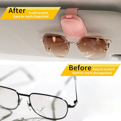 Yuoyar Sunglass Holder for Car, Magnetic Leather Sunglasses Holder and Ticket Card Clip, Car Visor Accessories, 2 Packs (Pink) - color: PINK