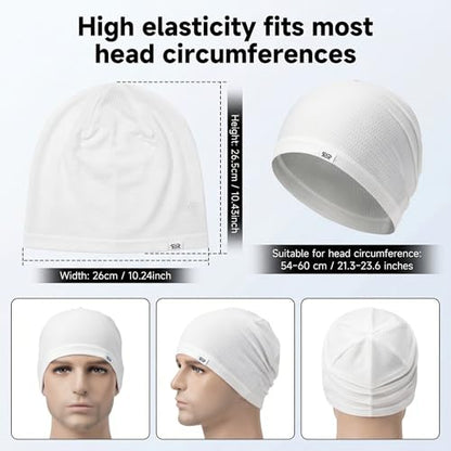 LONGLONG 2 Pack Summer Cooling Beanies Breathable Skull Caps Fits Big Heads - color: Black+white