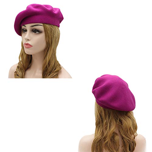 Wheebo Reversible Solid Color French Beret Hat for Women and Girls - color: Magenta
