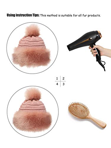 Soul Young Women's Faux Fur Hat Russian Cossack Knit Pompom Hat Ski Snow Cap for Winter Outdoor - color: Pink