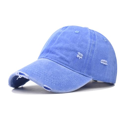 Classic Vintage Distressed Baseball Cap, Washed Cotton, Adjustable Fit - color: C-light Blue