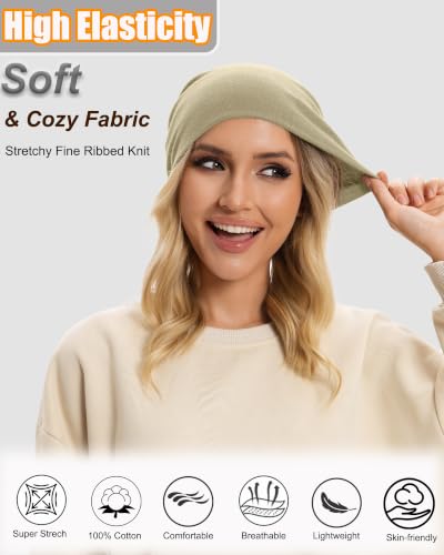 ROYBENS Thin 100% Cotton Beanie for Men Women Lightweight Slouchy Chemo Hat - color: 1pcs-khaki
