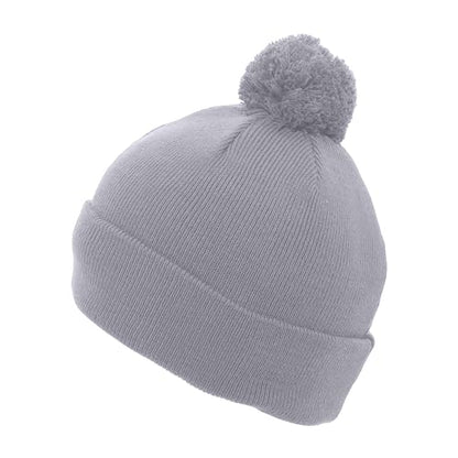Pacific Headwear Unisex Adult Pacific Headwear Knit Fold Over Pom-pom Beanie - color: Silver, size: One Size