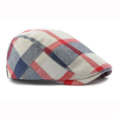 Men's Plaid Striped Newsboy Ivy Flat Driving Golf Cap - color: Redyellow