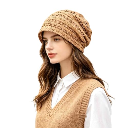 Women's Sparkly Lace Beanie Hat for Women, Lightweight Breathable Knit Skull Cap,Fashion Slouchy Beanie - color: Coffee 008