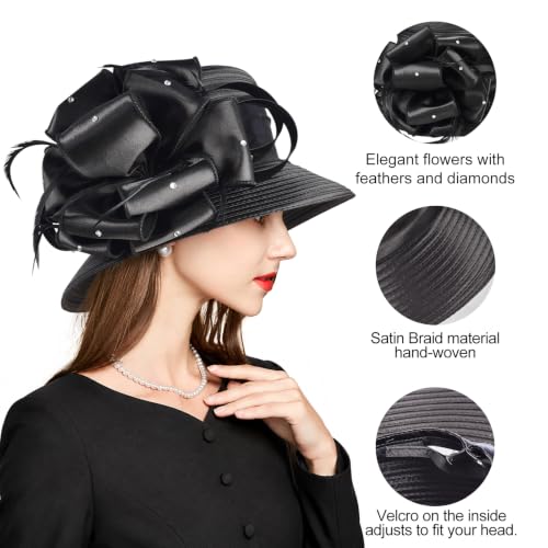 2026 Bucket Hats for Women Ladies Girls, Autumn Winter Fascinator Hat for Derby Kentucky Church Bridal UV Protection - color: A-4585-black