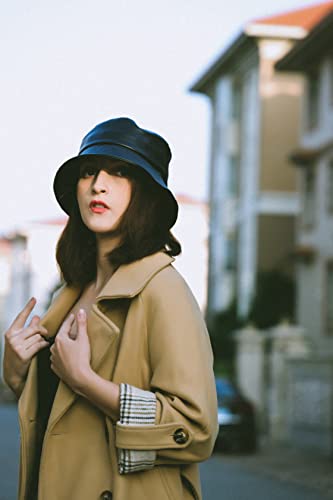Eigso Unisex Womens Black Leather Bucket Hat Fashion Classic Vintage Hip Hop 80s Hiking Outdoor Fishrman Cap for Woman Man