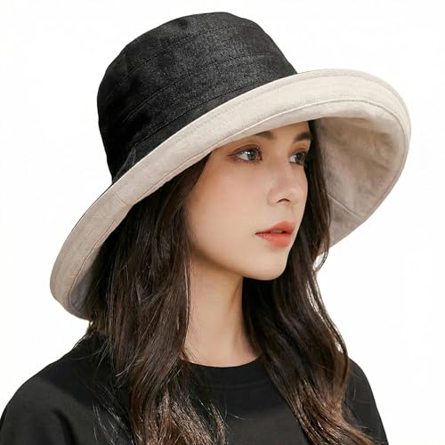 FaroDor Women's Reversible Bucket Hat UV Protection Packable Travel Cap Wide Brim Sun Hats 2026 - color: Black
