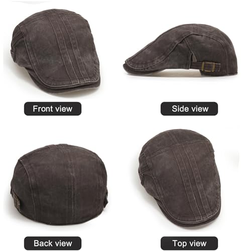 Initlove Mens Newsboy Cap Washed Beret Ivy Hat Flat Hats for Cabbie Driving - color: B Coffee